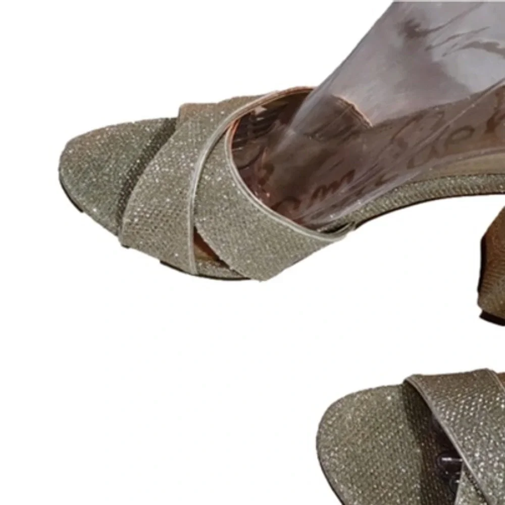 Sam Edelman Women's Gold‎ Glitter Ankle Strap Block Heel Sandals Party Shoes 10 - Picture 6 of 16
